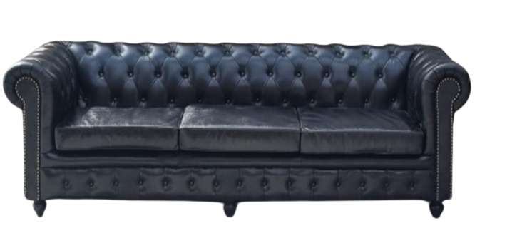 Canapé 3 places Cuir Havane Chesterfield Noirc