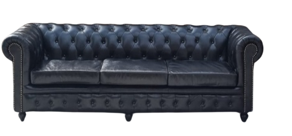 Canapé 3 places Cuir Havane Chesterfield Noirc