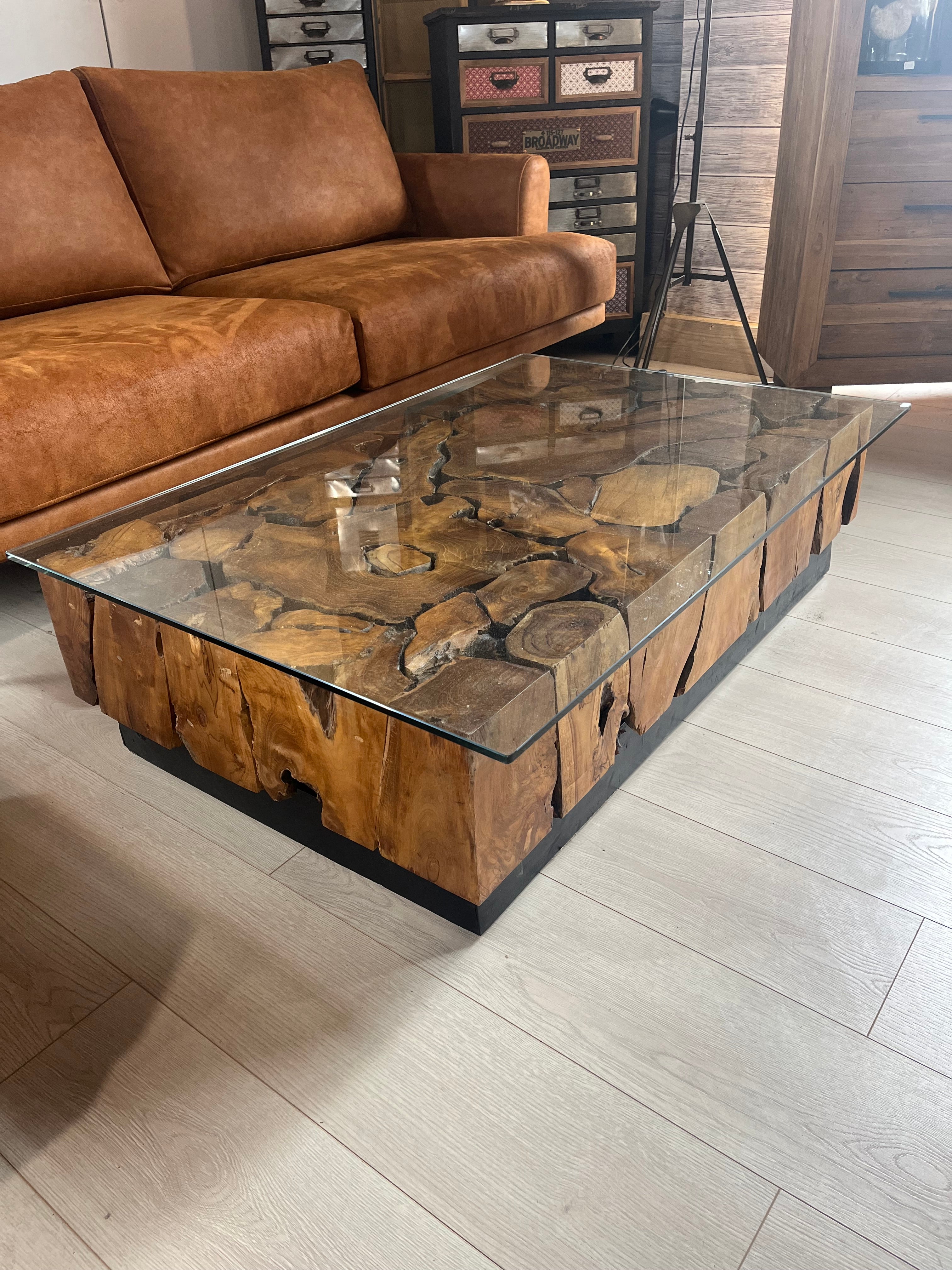 Table basse en teck et vitre ATATA