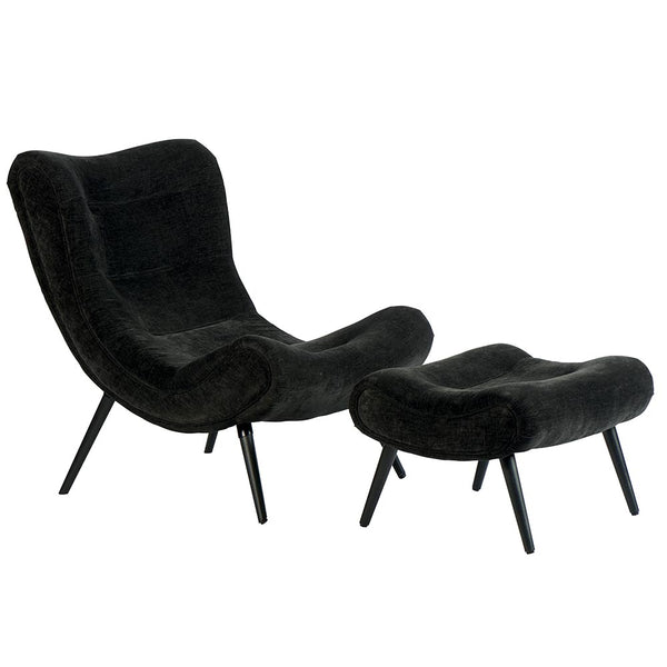 Fauteuil avec Pouf Noir CASPE