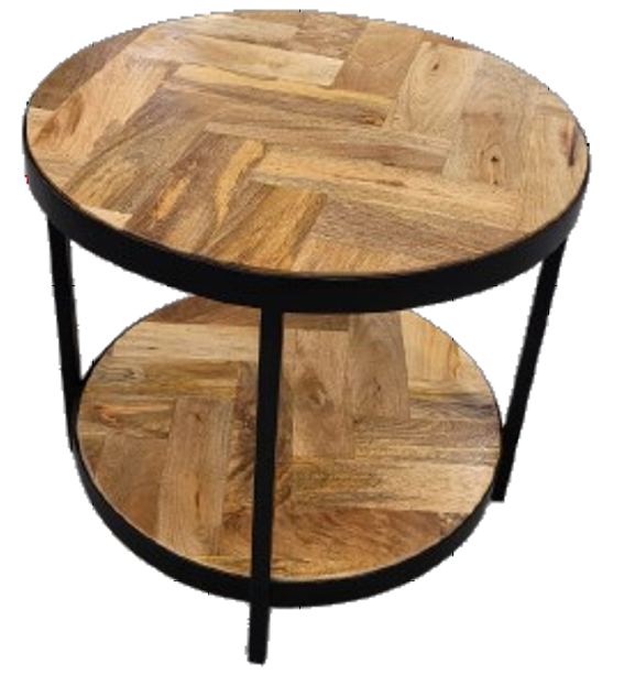 Table basse ronde en manguier double plateau Chevron NOVTBR