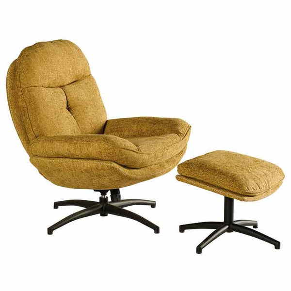 Fauteuil Pivotant et Inclinable avec Pouf Moutarde BRANSON