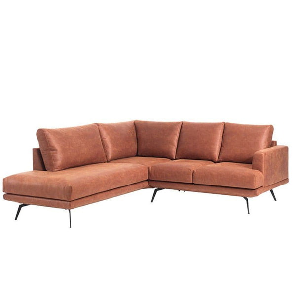 Canapé d'angle cuir cognac 227cm  retour gauche ATRIANGLE